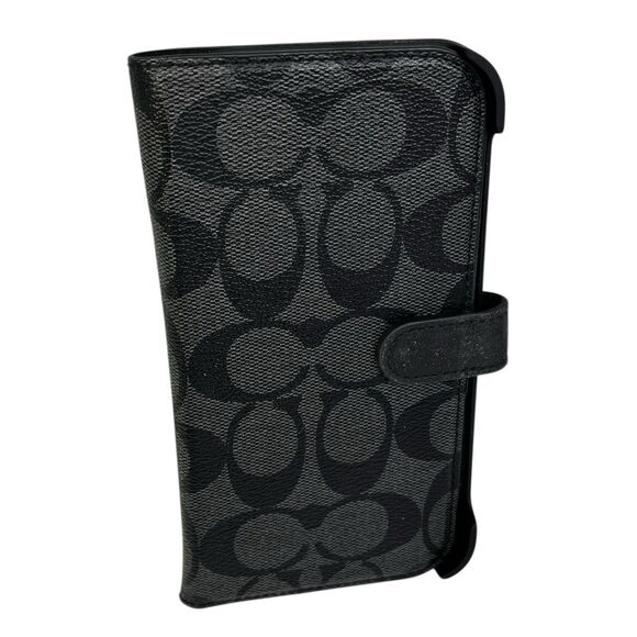 COACH Leather iPhone 15 Pro Folio Smartphone Slim Wrap Case Black Gray - Picture 3 of 8